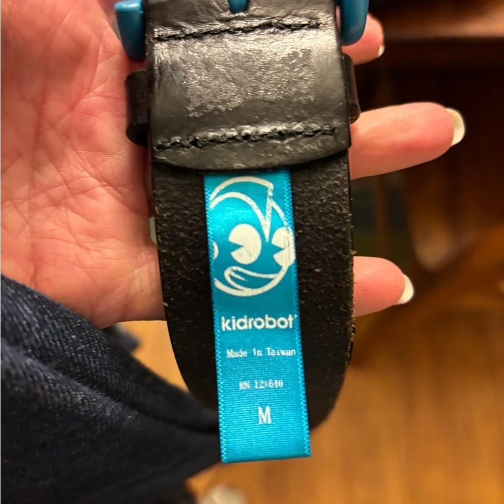 Rare Kidrobot Men's leather Belt with Blue Buckle